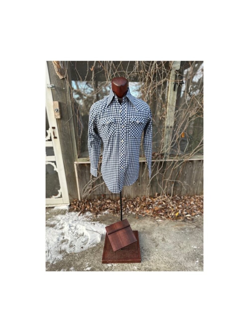 Pariani Western Pearl Snap Blue White Checkered Rockabilly Cowboy Cowgirl